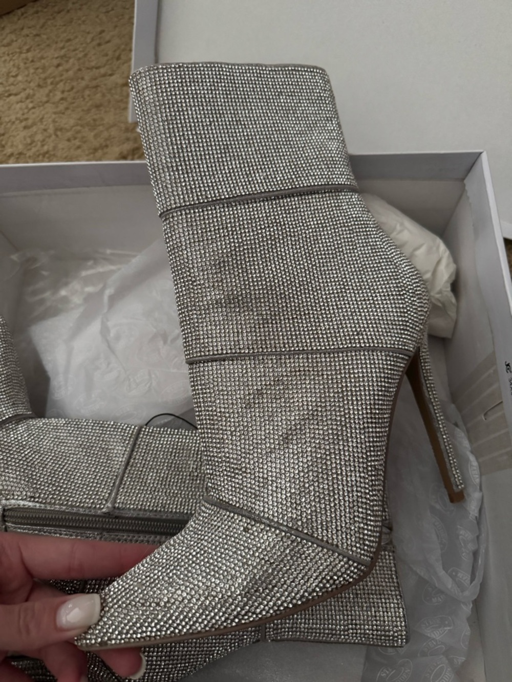 Steve Madden Silver Rhinestone Pointed Toe Ankle Boots